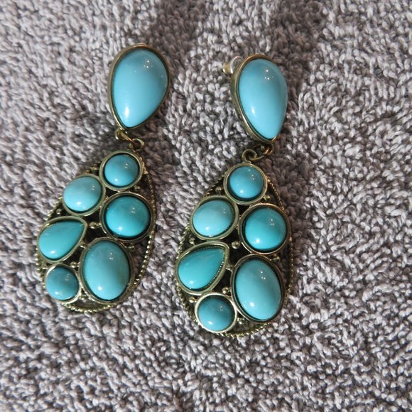 Turtle shell drop turquoise earrings - Picture 3 of 5